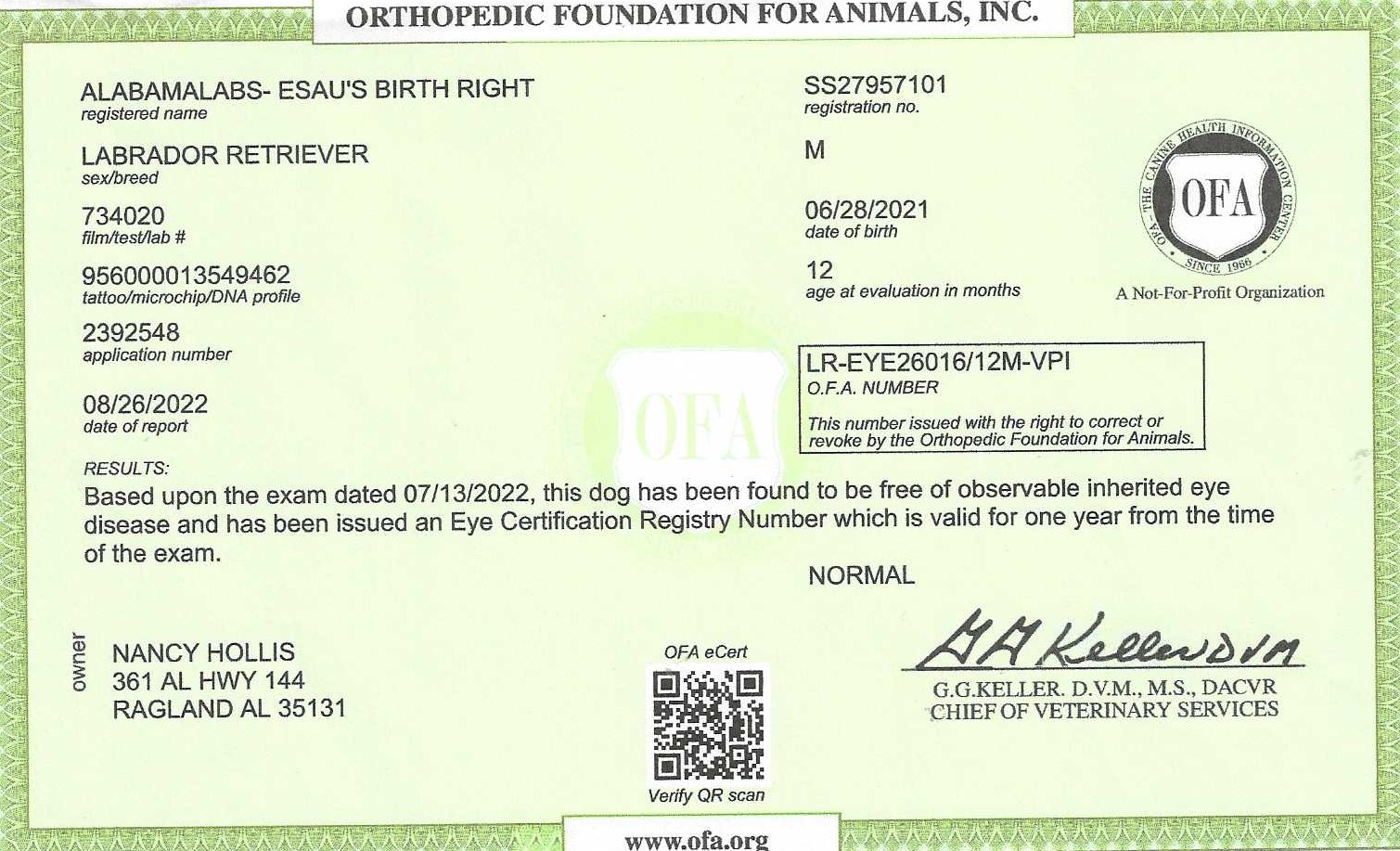 Esau's Eye Certification